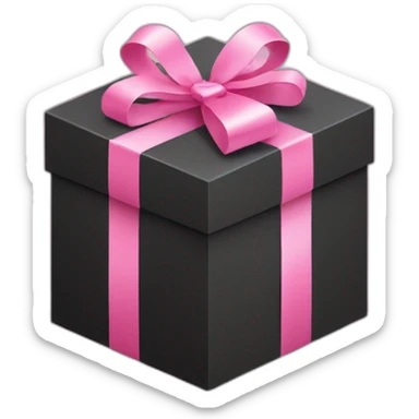 black gift box with pink ribbon, isometric sticker