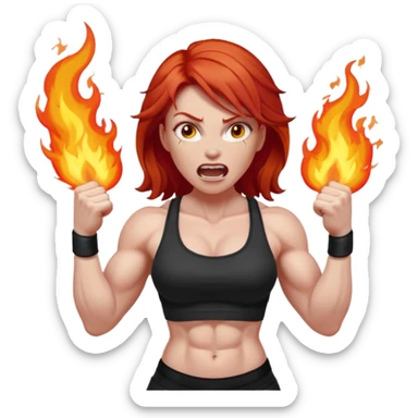burning angry bodybuilder red haired woman sticker