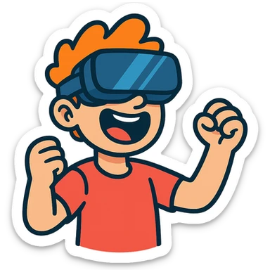 person wearing VR goggles, excited expression, cartoon style, vibrant toon style sticker