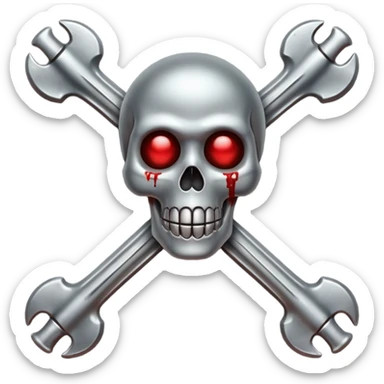 Emoji-style metallic bones with traces of blood, steel texture, dark dramatic tone, clean background sticker