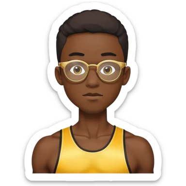 skinny black boy athlete in stringer with gold glasses sticker