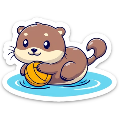 super cute otter relaxing on its back on water with a volleyball balanced on its belly sticker