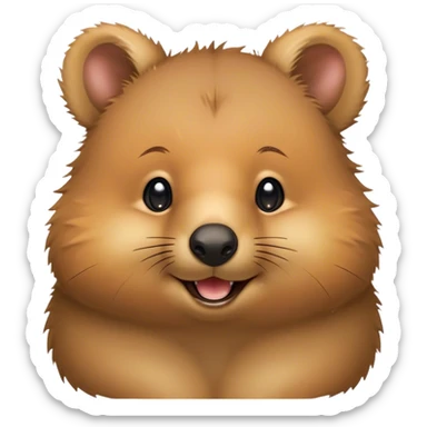 Cinematic Cute Quokka Portrait Emoji, Head tilted playfully and inquisitively, featuring a fluffy, round face with a naturally cheerful grin and bright, sparkling eyes full of playful curiosity, Simplified yet irresistibly adorable features, highly detailed, glowing with a warm, friendly glow, high shine, affectionate and spirited, stylized with a touch of Aussie whimsy, bright and endearing, soft glowing outline, capturing the essence of a mischievous yet loving quokka, so playful it feels like it could scamper out of the screen and into your arms! sticker