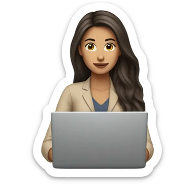 Beautiful brunette Asian long hair long eyelashes working on laptop sticker