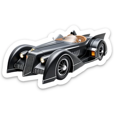  aerodynamic opulent dark futuristic concept Batmobile loosely based on 1976 V16 Cadillac roadster racing(flat long straight faceted mechanical body) winged stealthy street hot rod  sticker