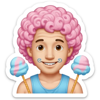 very cheerful colorful puffy curly haired man made out of cotton candy with braces and tattoos and just face  sticker