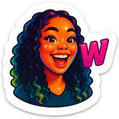 excited smiling
add the words W in pink sticker