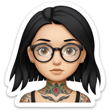 young girl with face tattoos wearing glasses and black hair sticker