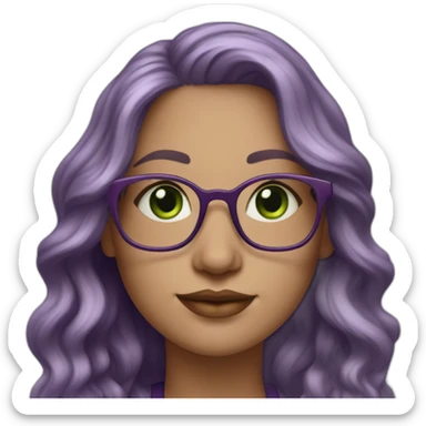 curvy-white-woman-purple-long-wavy-hair-green-eyes-square-glasses sticker