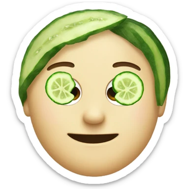 a standard emoji face with cucumber slices over its eyes like at a spa sticker