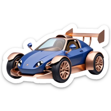 dark crystal blueberry and rosegold-accented cyber faceted-body electric racing car driven by a small cute smoking relaxed turtle with rear spoiler, roll bar, and wheely bar sticker