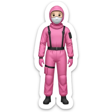 man in full body pink protection clothes with full-faced mask sticker