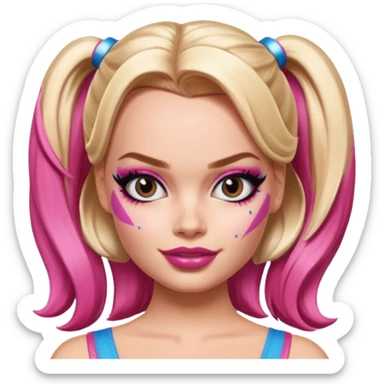 A combination of Margot Robbie as Barbie and Harley Queen (half-face) sticker
