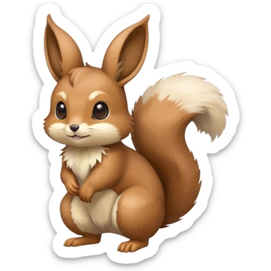 Cute cool animal hybrid Fakemon full body, brown, beige, squirrel-eevee-bunny sticker
