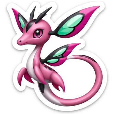 Sparkly glittery feminine girly Magenta, black and white Meloetta-Flygon-Gorebyss-Salazzle-Pokémon-Fakémon-creature-fusion-hybrid sticker