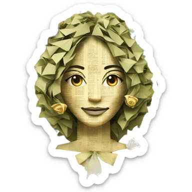  Hemp 420 lady face made of 420 origami newspaper roses hemp leaves lantern fairy lights burning paper and hemp leaves in hair  sticker