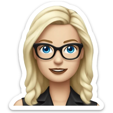 Real margot robbie waving,  bright blue eyes, wearing black glasses  sticker