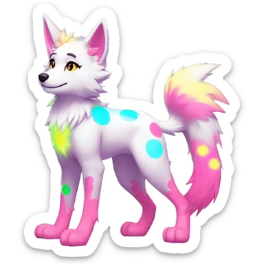 Anthro Colorful Shiny Fionbri-Falvie-sparkle-wolf-sona with neon spots full body sticker