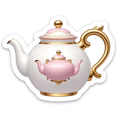 White porcelain tea pot with light pink and gold details  sticker