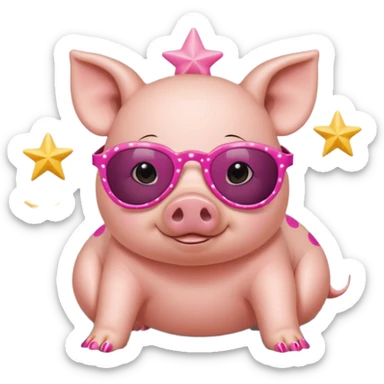 cute pig wearing  star-shaped sunglasses and polka dot bathing suit on all fours with nail polish sticker
