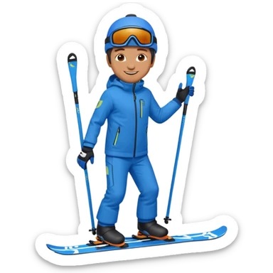 bearded man skiing, blue outfit, smiling. full body view sticker