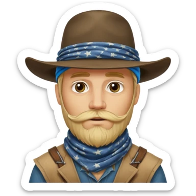 A blonde western man from America 1899 wild west with a hat and beard should look like a robber sticker