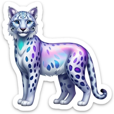 Colorful vibrant transparent iridescent ethereal fantasy-lynx-snow-leopard-animal, full-body sticker