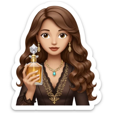 Half body pretty long hair woman holding 1 parfume sticker