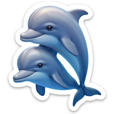 Cinematic Huggable Dolphin Portrait Emoji, Embracing a cuddly, rounded form with a soft, inviting silhouette and a gentle, warm smile, featuring smooth, glossy skin and large, endearing eyes that sparkle with affection, Simplified yet irresistibly adorable features, highly detailed, glowing with a tender, pastel aquatic glow, high shine, comforting and delightful, stylized with an air of plush marine lovability, soft glowing outline, capturing the essence of a super cute dolphin that seems as if it could be hugged into your heart! sticker
