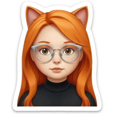 girl with chubby cheeks, very long orange hair, and silver cat-eye glasses. Black clothes sticker