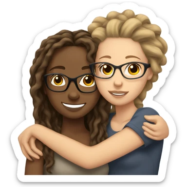 Tan girl with glasses and locs hugging a white girl with brown wavy hair sticker