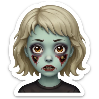 Cabelo ondulado  um pouco cheio e franja curta  Olhos marrons e pequenos e feita d ezumbi sticker