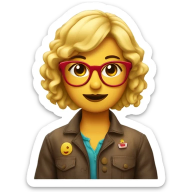 chica pelo rizado canoso con gafas rojas sticker