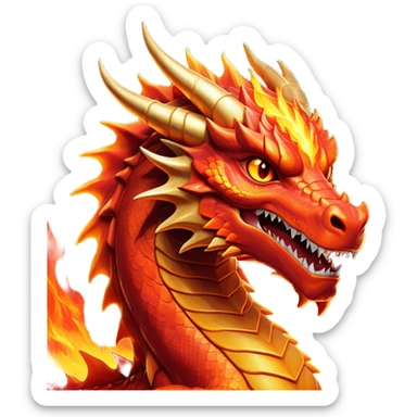 cinematic-noble-fierce-fire-dragon-portrait-emoji,-poised-and-imposing,-with-a-muscular,-scaled-body-ablaze-in-fiery-hues-of-crimson,-molten-orange,-and-molten-gold,-and-intense,-burning-eyes-that-mirror-the-heart-of-a-volcano;-rendered in detail sticker