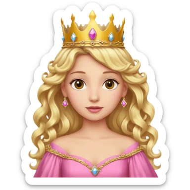 Blonde Princess with long blonde curls, pink gown, golden crown. sticker