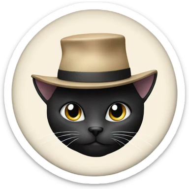 Black cat with a little white fur on the chin, chest, and paws wearing a hat sticker
