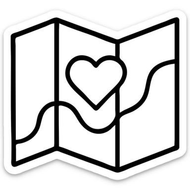 Folded map icon with subtle paths drawn – symbolic exploration of love and attraction, showing relationship journeys sticker