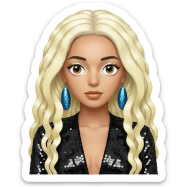 Solange with long platinum blonde hair, black sequin outfit  sticker