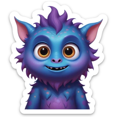 Macroscopic view, create an image of a cartoon monster with extra big shining eyes, by thomas kinkade and paul lehr, pixar cute character design, by Anne Stokes, splashes of neon galaxies, adorably cute, drew struzan inspiration, 2019, by Wojciech Korneli Stattler, beautiful matte painting sticker