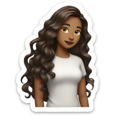 girl with long wavy dark brown hair with highlights  sticker