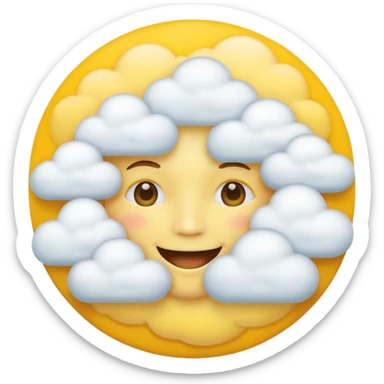 Yellow circle face covered in clouds cover a mouth sticker