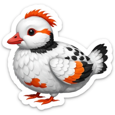 Asian Painted Fluffy Realistic Rock Ptarmigan-Dwarf-Hotot-Koi-Fish-Animal-hybrid, full body, with red marking over eye sticker