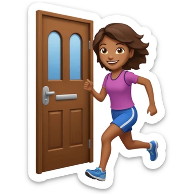 brown skinned female running out of door sticker