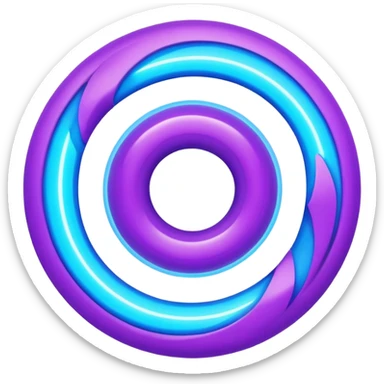 Futuristic retry symbol for a game: glowing circular energy ring with a rotating neon core, vibrant blue and violet Virtuosa colors, smooth soft shapes like a friendly floating orb, dynamic swirl effect suggesting a restart. Playful, modern, high-tech. No text. Full background.
 sticker
