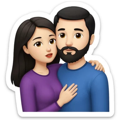 Alto barbón moreno claro  cabello negro besando a una mujer chaparrita blanca cabello largo y café castaño mientras la agarra de la cintura  sticker