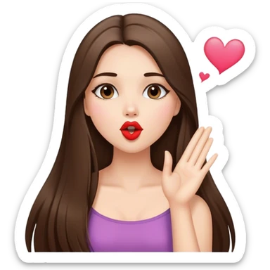 Blowing kiss beautiful girl with long straight brunette hair  sticker