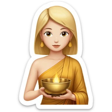 A woman holds a Buddhist bowl in her hands. There is a glow around the girl. sticker