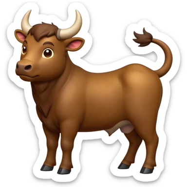cinematic-[brown bull]-realistic-full-body-standing-emoji,-tail-flicking-lazily,-head-tilted-dramatically,-sleek-[brown]-fur,-simplified-yet-realistic-focused-features,-highly-detailed,-glowing-with-an-almost-sarcastic-glow sticker