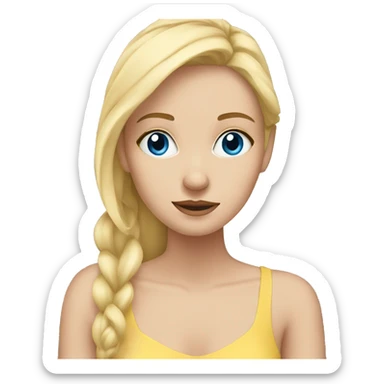 Girl with blonde hair and blue eyes looks to window sticker