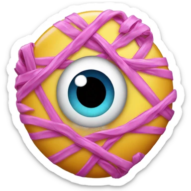 A wrapped candy that looks like an eye  sticker